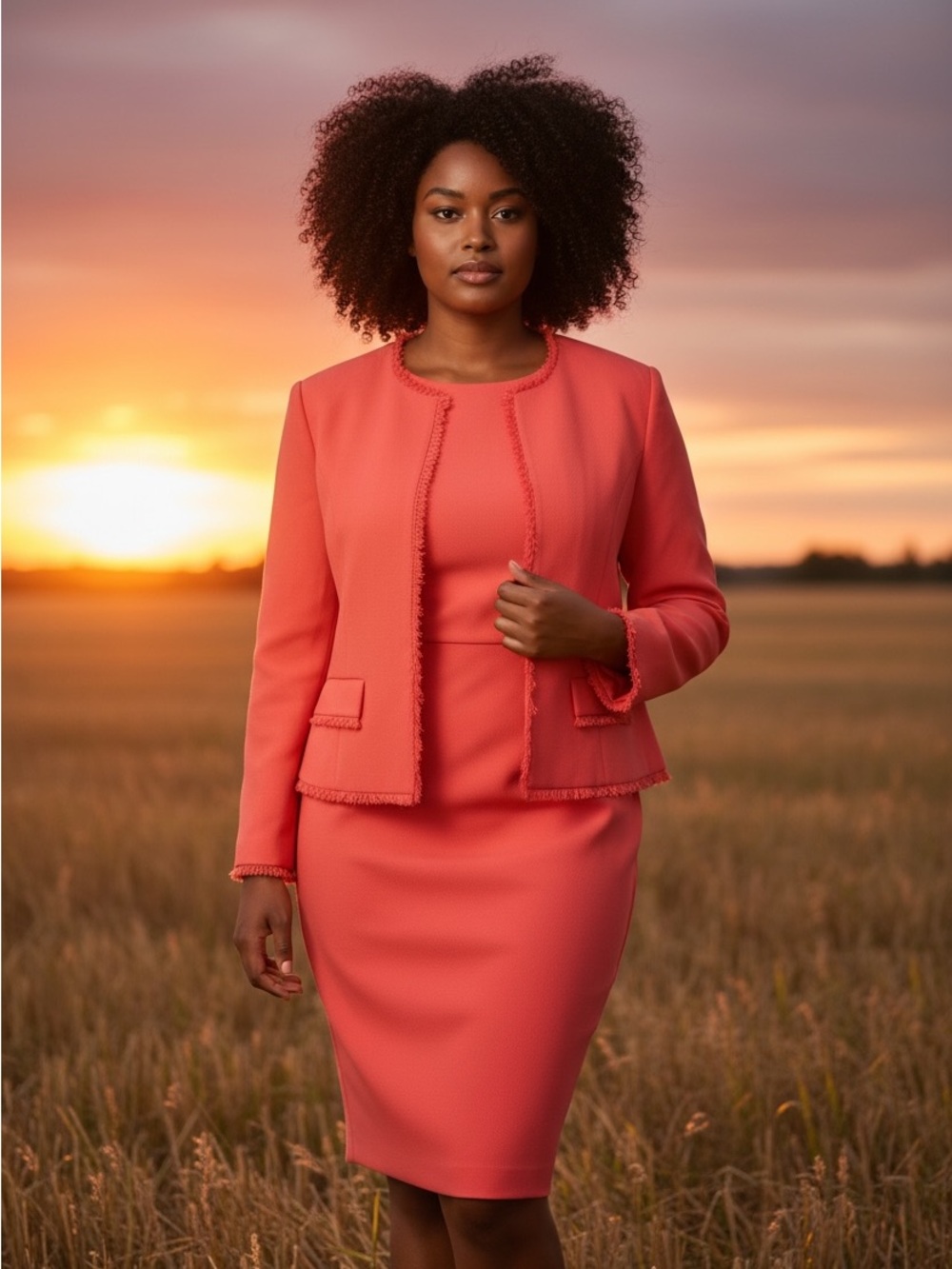 Kasper Coral Pencil Skirt and blazer